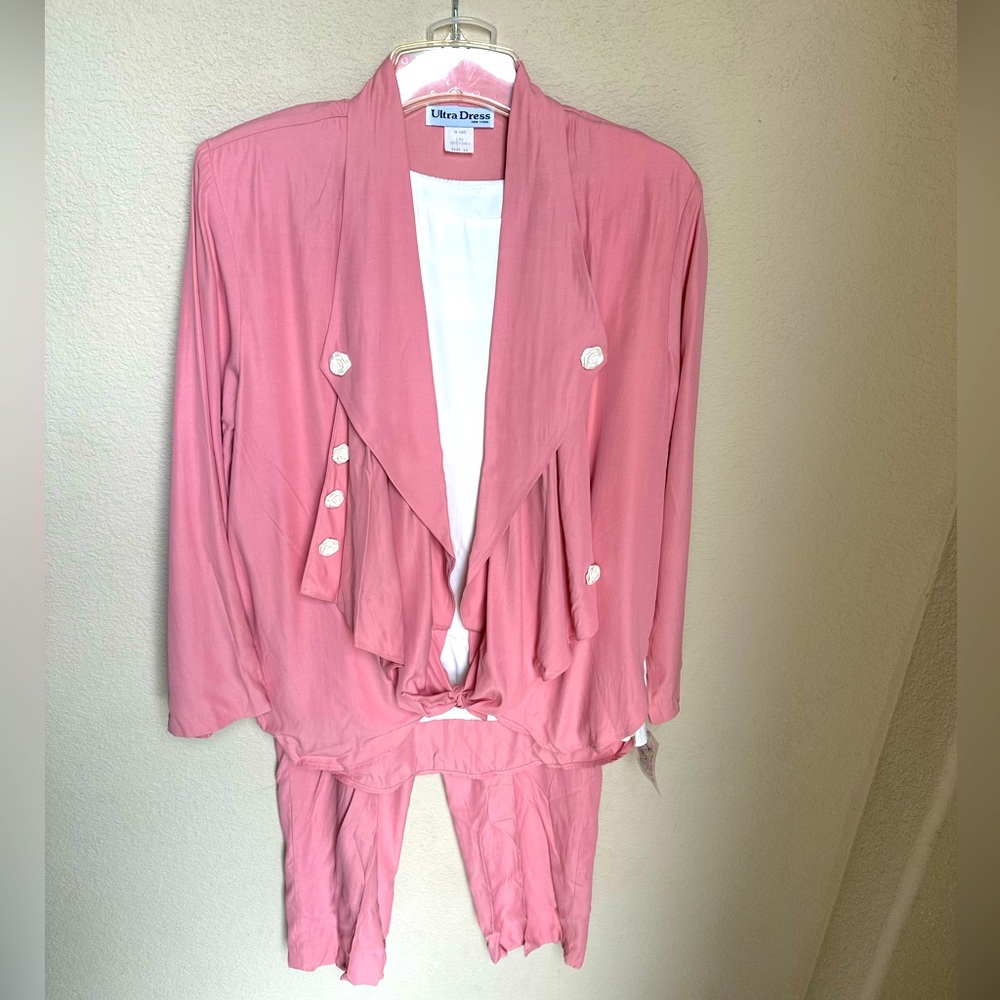 Vintage Ultra Dress New York 3 Piece Collar Pink/Black Suit Set Size 12 NWT
